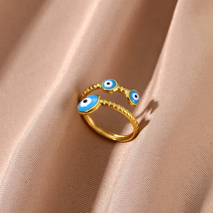 Gold Evil Eye Stainless Steel Ring