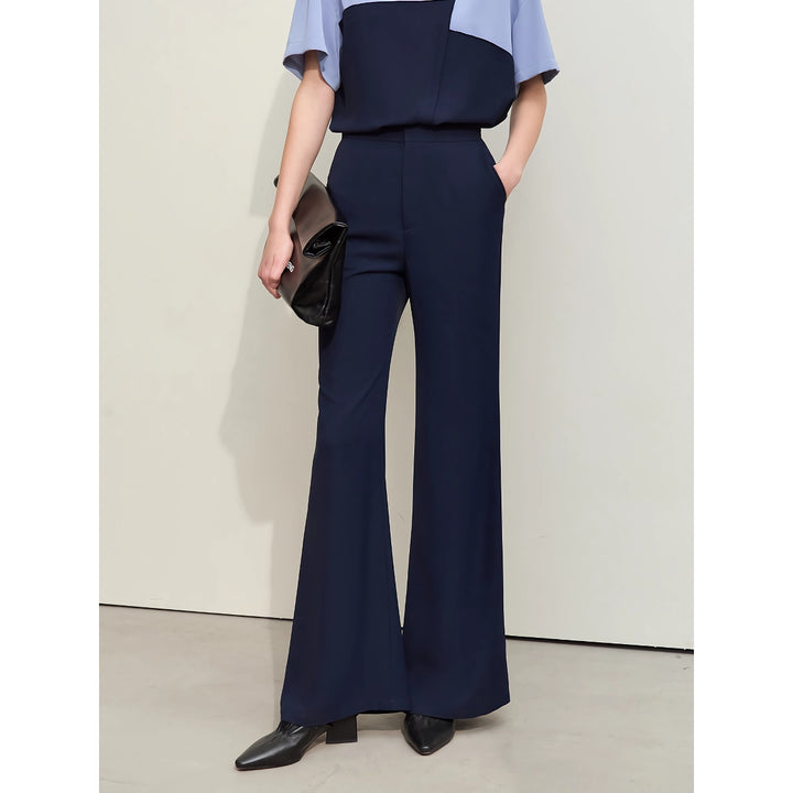 Minimalist Spliced Chiffon Shirt and Wide-Leg Pants Set for Women