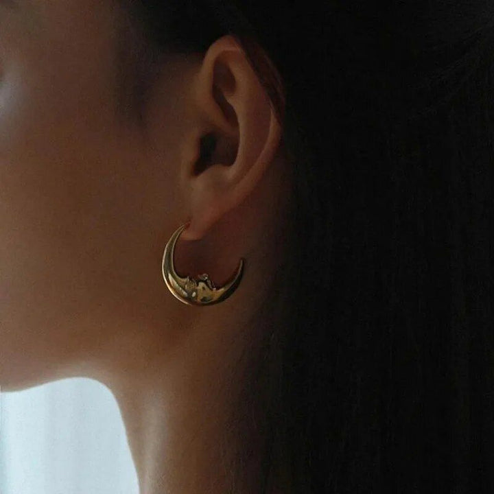 Gold-Tone Vintage Moon Stud Earrings