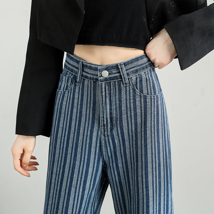 High-Waist Striped Wide-Leg Jeans for Women - Fashionable Street Style Pants