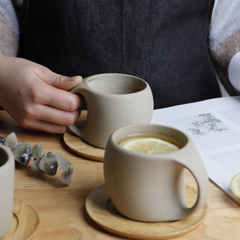 Japanese-Inspired Stoneware Ceramic Coffee Mug with Tray