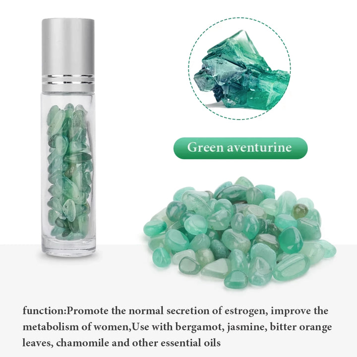 10ml Natural Gemstone Essential Oil Roller Bottles with Crystal Chips