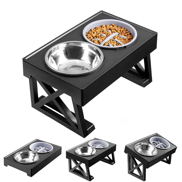 Adjustable Height Dog Bowl Stand with Slow Feeding Option - Suitable for Medium to Large Dogs