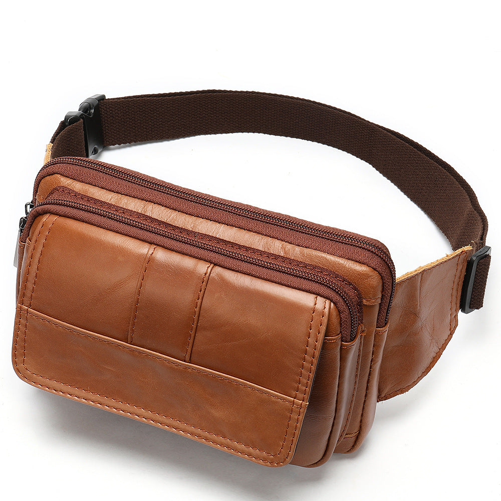 Men's First Layer Cowhide Outdoor One Shoulder Crossbody Waist Bag