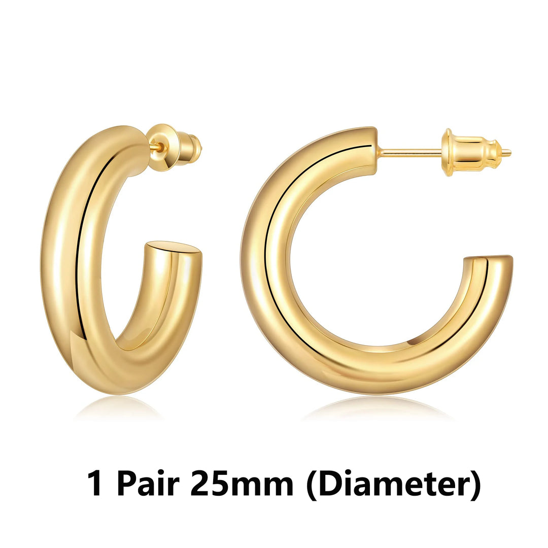 14K Gold Plated Chunky Hoop Earrings