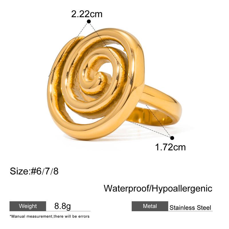 18K Gold Plated Spiral Design Stainless Steel Waterproof Ring