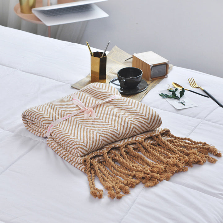 Cozy Wave Stripe Knit Throw Blanket - Brown & Gray