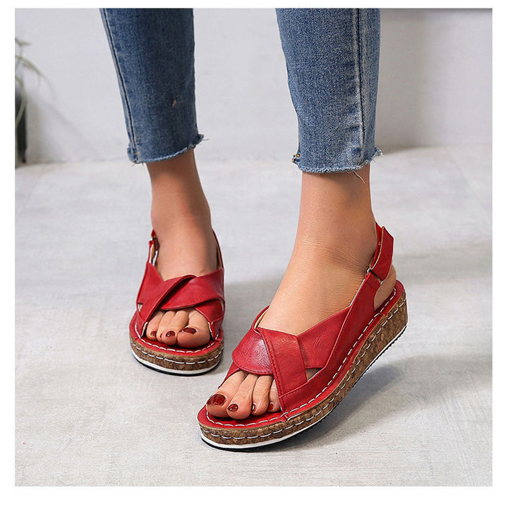 Women Hook Loop Open Toe Slingback Casual Summer Wedge Sandals