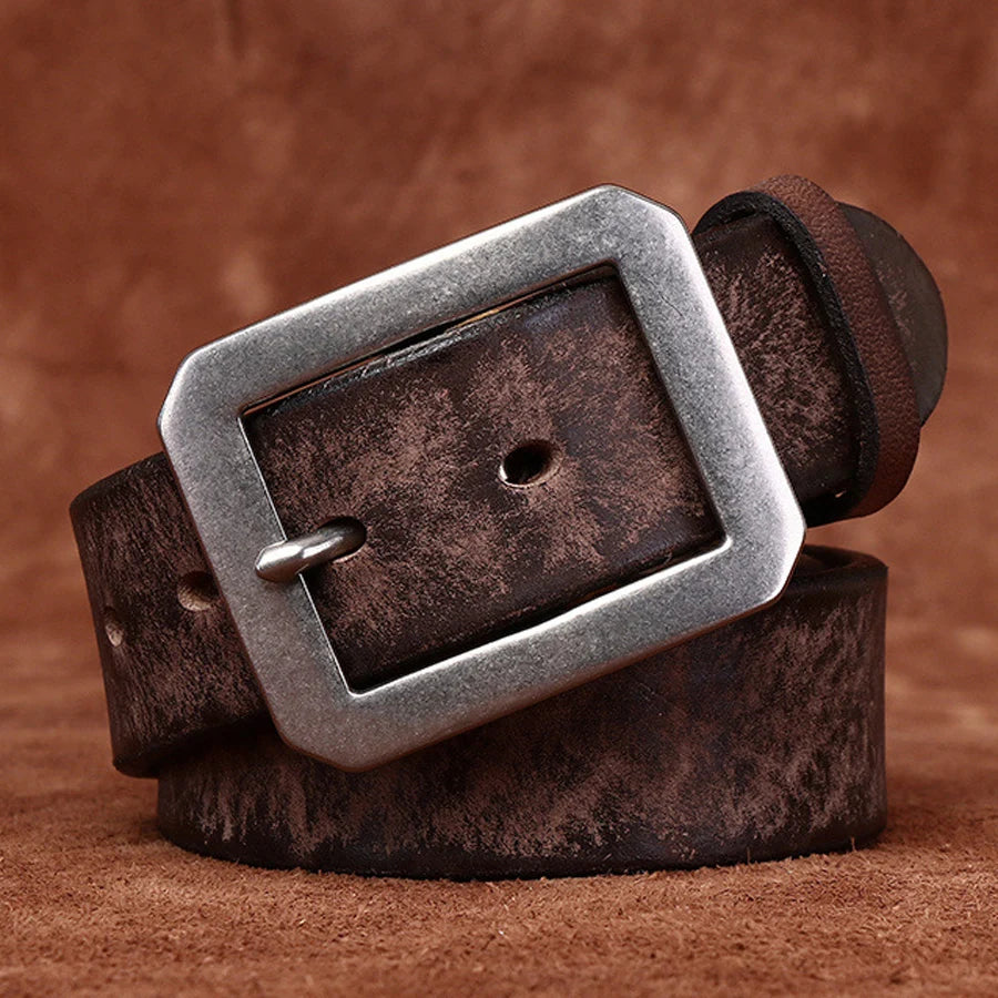 3.8CM Genuine Cowhide Leather Belt for Men with Stainless Steel Buckle