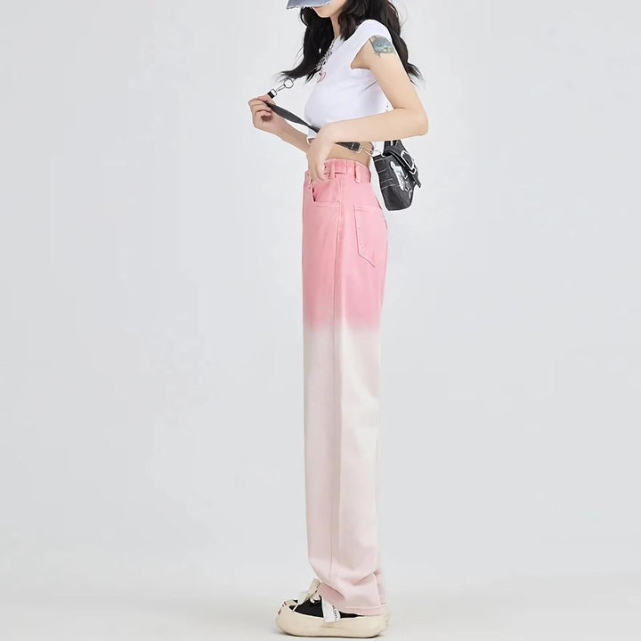 Stylish Pink Gradient Wide Leg Jeans for Women