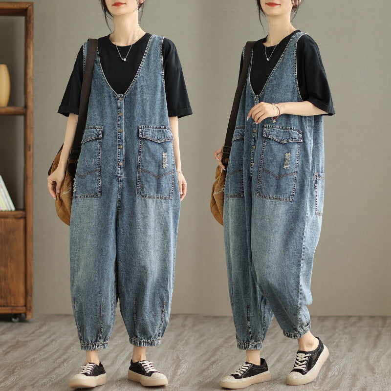 Denim Tank Top Jumpsuit Female