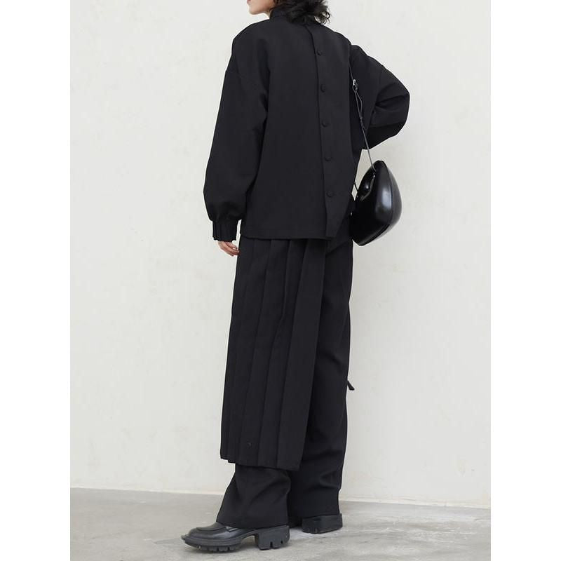 Pleated Sweatshirt Wide Leg Pants