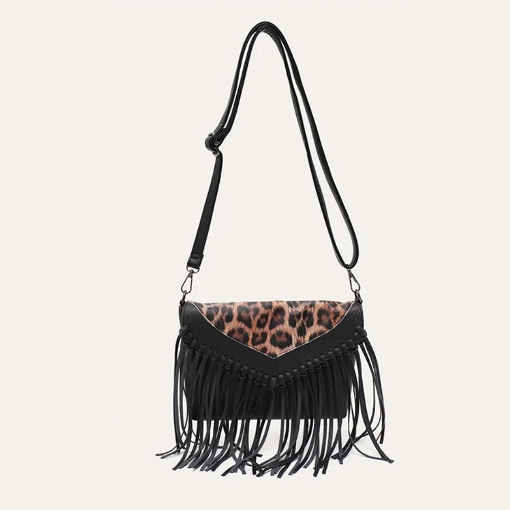 Bohemian Animal Print Crossbody Bag with Tassel Fringe