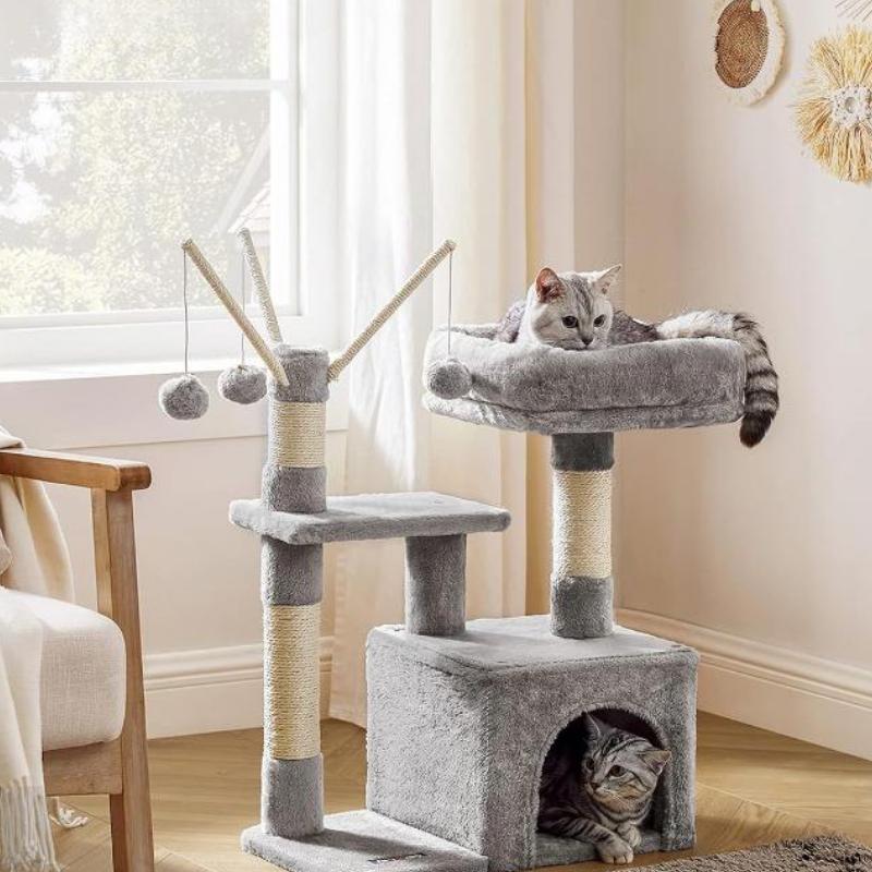 Smoky Gray Cat Tree with Padded Perch and Activity Center