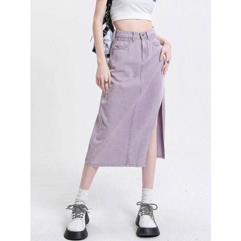 Stylish Vintage High-Waist Denim A-Line Skirt