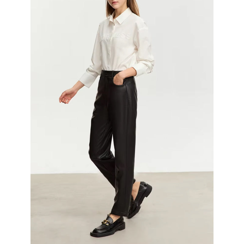 Ankle-Length Casual PU Leather Pants