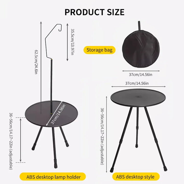 Adjustable Ultralight Portable Camping Round Table with Light Stand