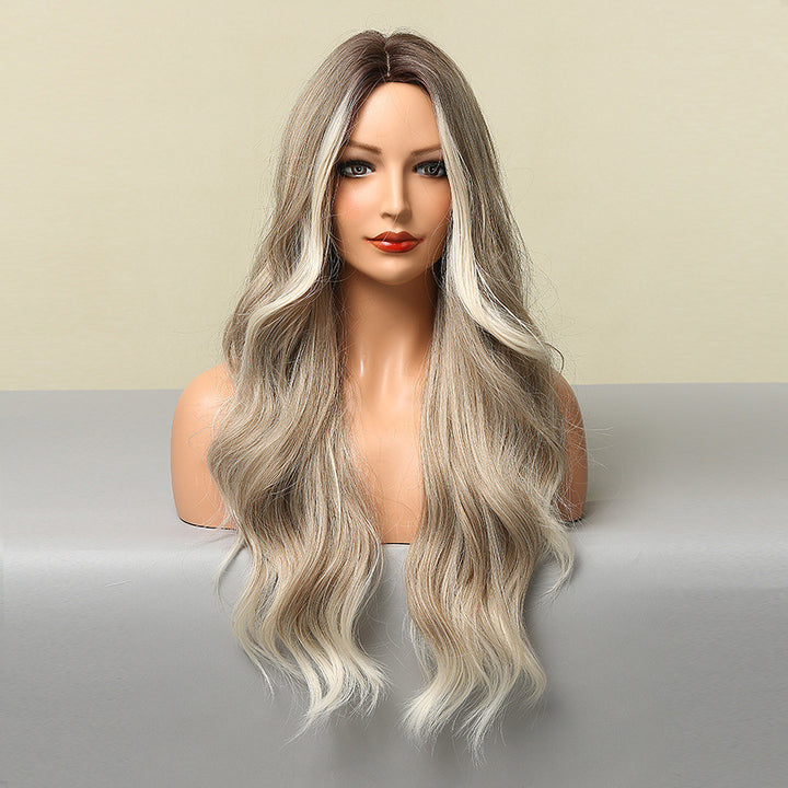 Fashionable Medium Large Wave Natural Mixed Color Wig