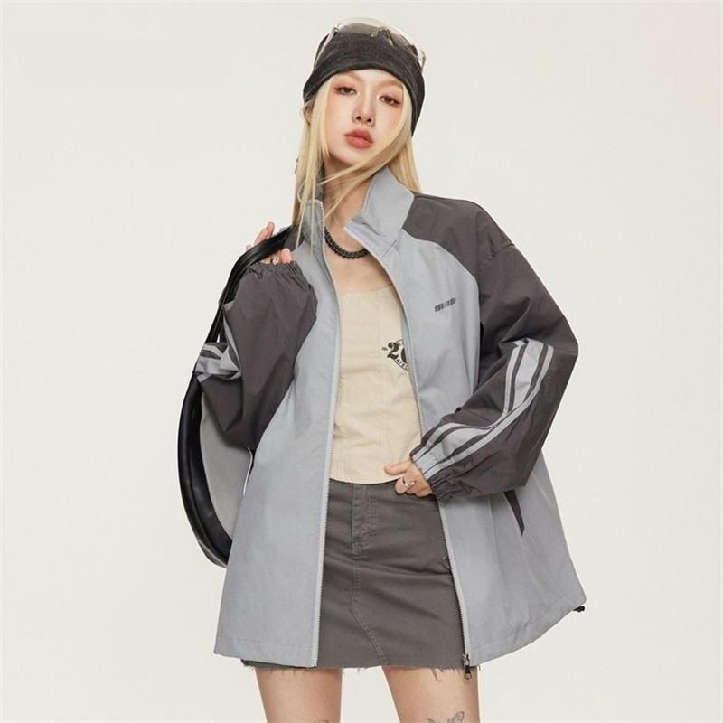 Autumn-Winter Striped Lantern Sleeve Bomber Jacket