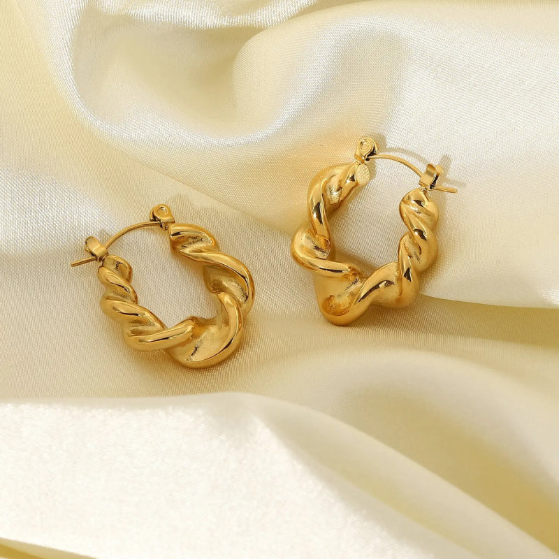 Trendy 18K Gold Plated Stainless Steel Croissant Hoop Earrings