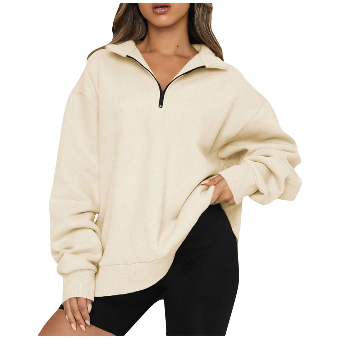 Women Sweatshirts Zip Turndown Collar Loose Casual Tops Clothes