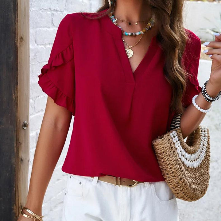 Casual V-neck Ruffled Top