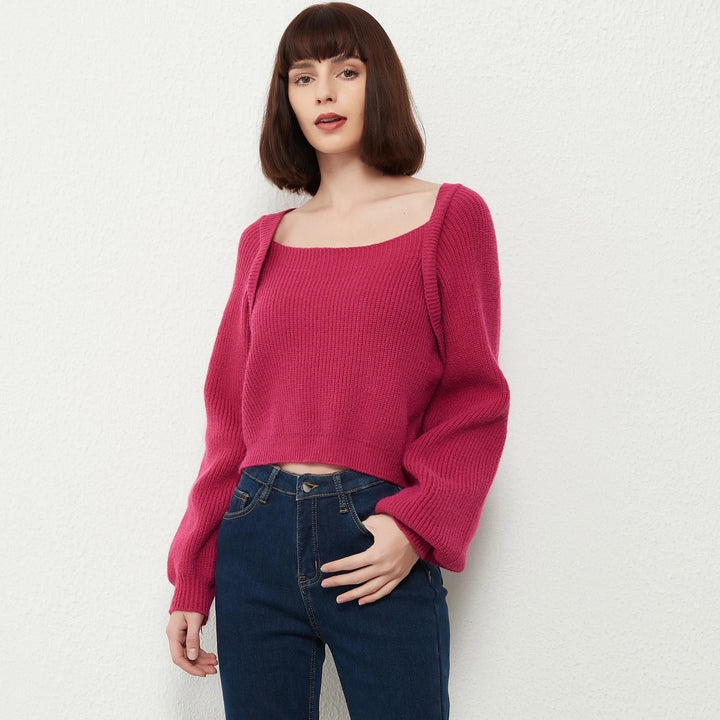 Square Collar Cotton Knit Sweater