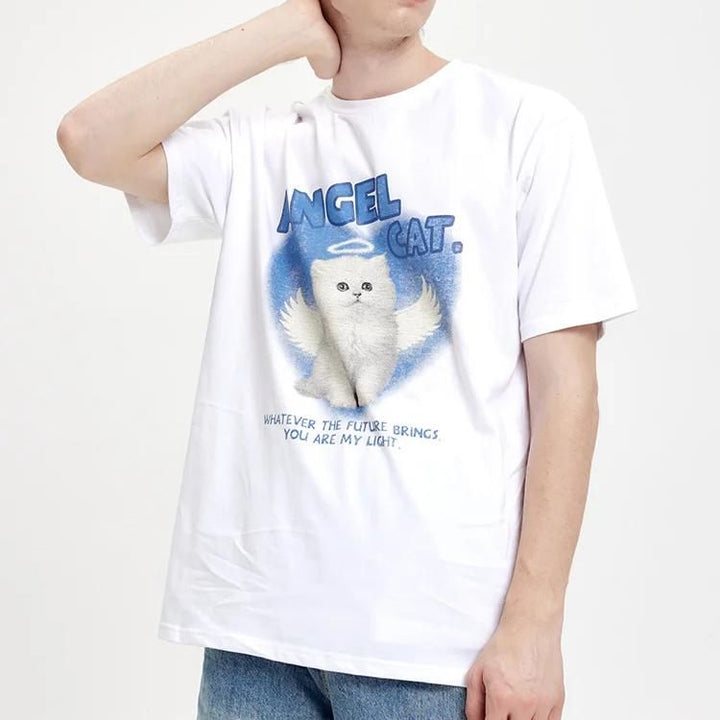 Angel Cat Graphic Cotton T-Shirt