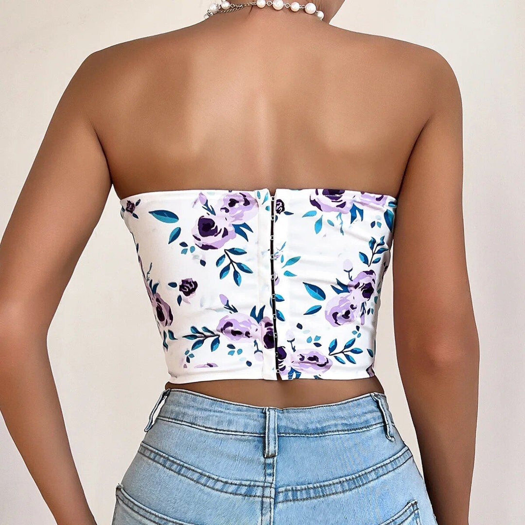 Floral Print Strapless Corset Tank Top