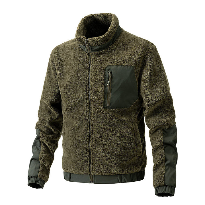 Men's Standing Collar Solid Color Fleece Jacket