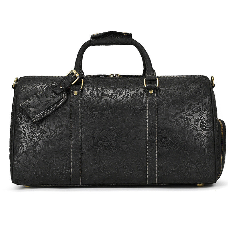 Men's Real-leather Traveling Black Gym Bag