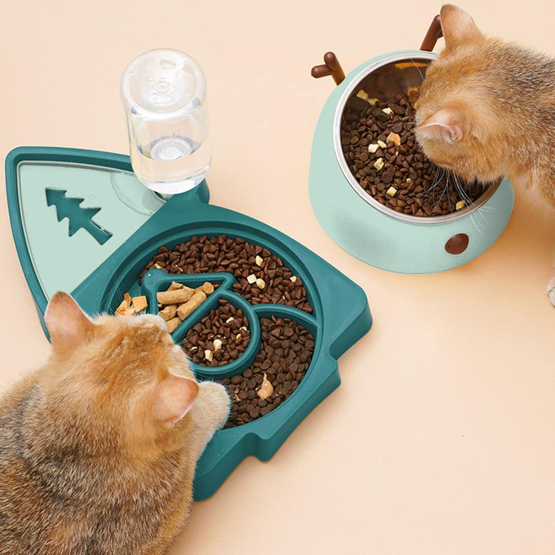 Anti-Overturning Double Pet Bowl with Water Dispenser