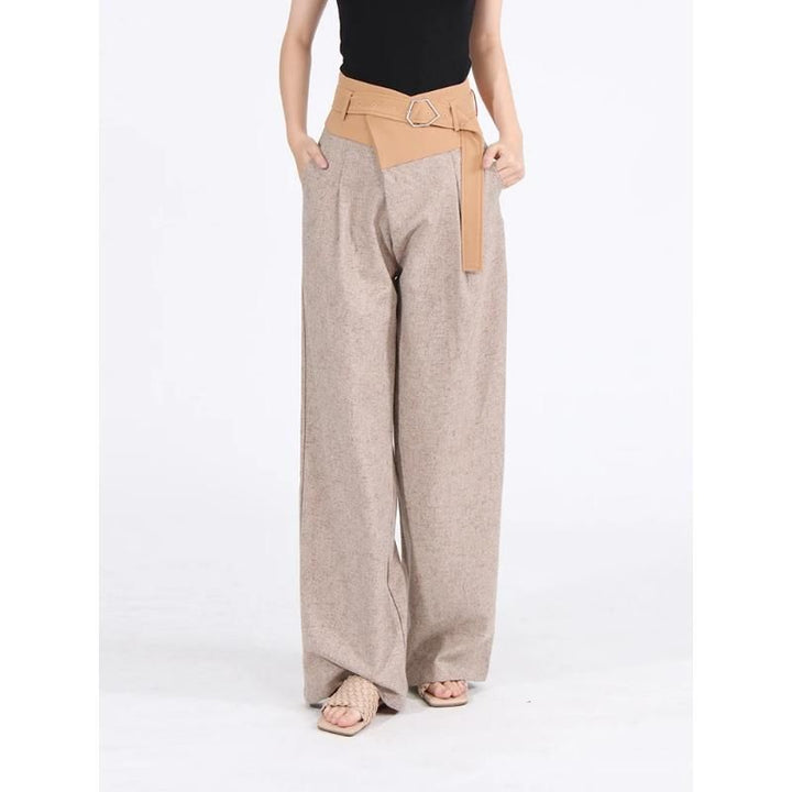 High Waist Colorblock Spliced Wide Leg Pants for Women