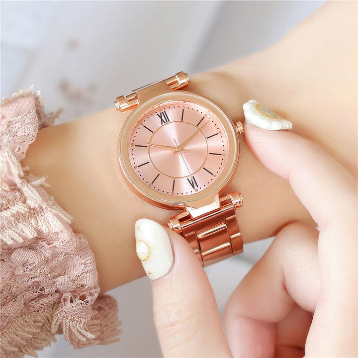 Exquisite Rose Gold Stainless Steel Women's Quartz Watch