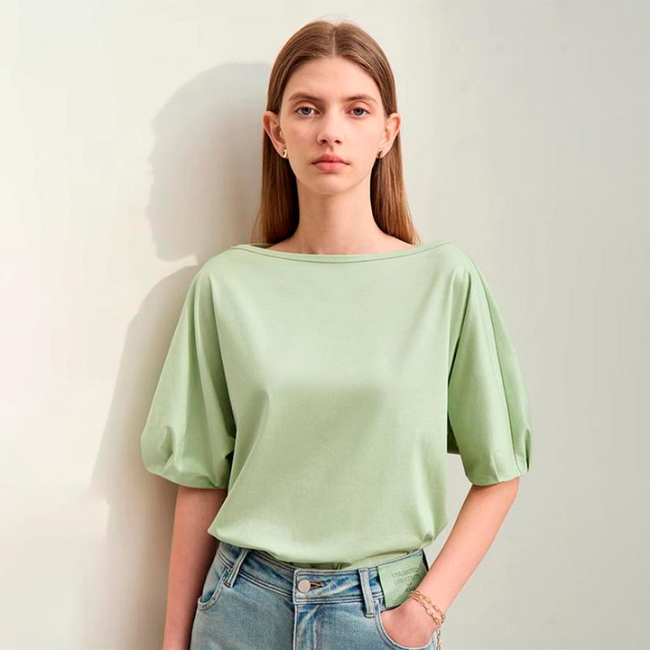 Summer Casual Slash Neck Lantern Sleeve Top