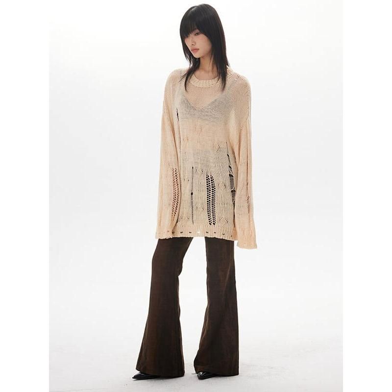 Women's Round Neck Sweater with Cut-Out Design