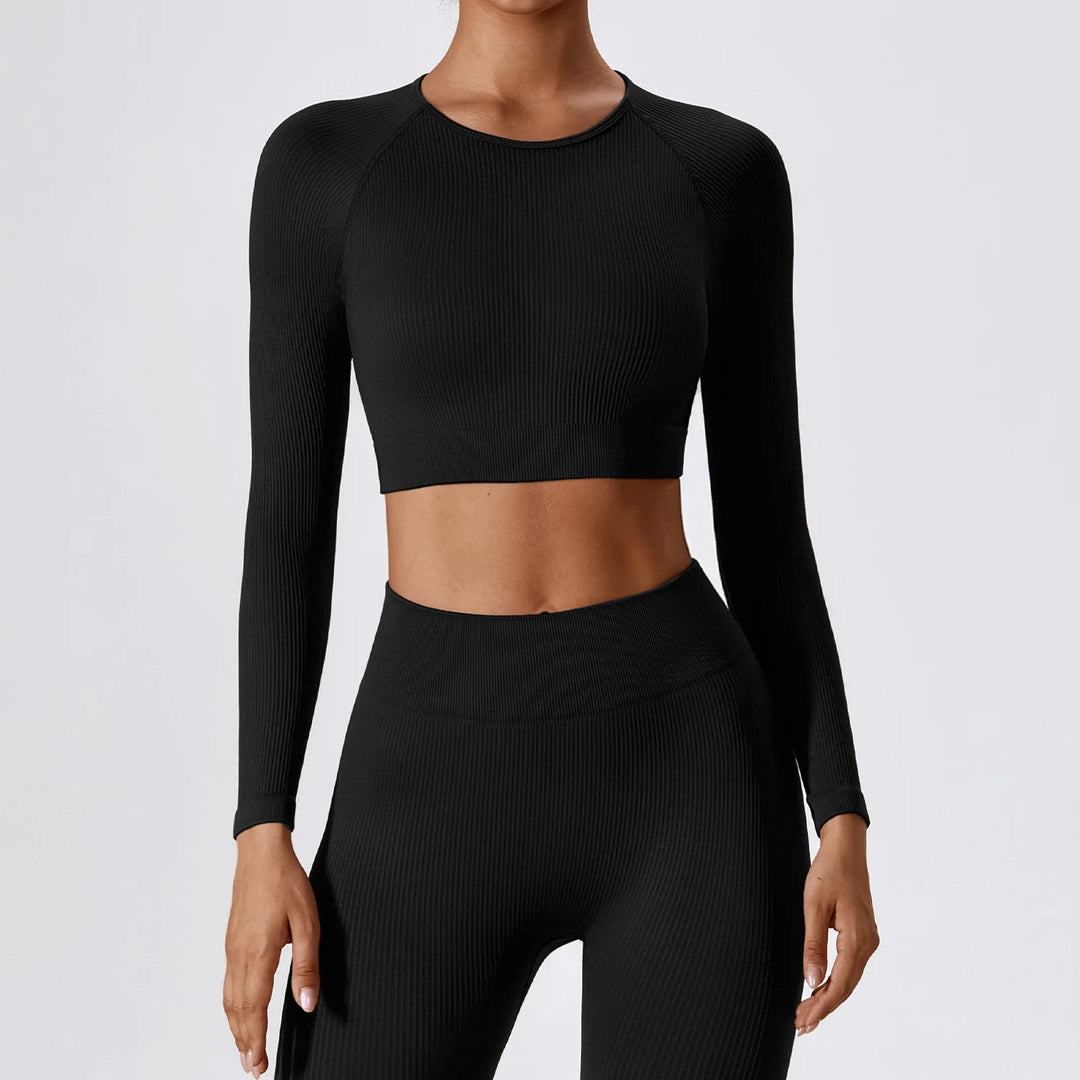 Essential Comfort Women's Ribbed Long Sleeve Yoga Crop Top