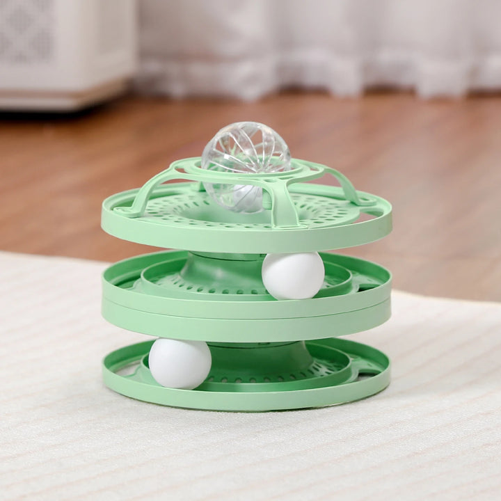 Interactive Cat Toy Round Tower with Turntable Balls for Active Play and Molar Care