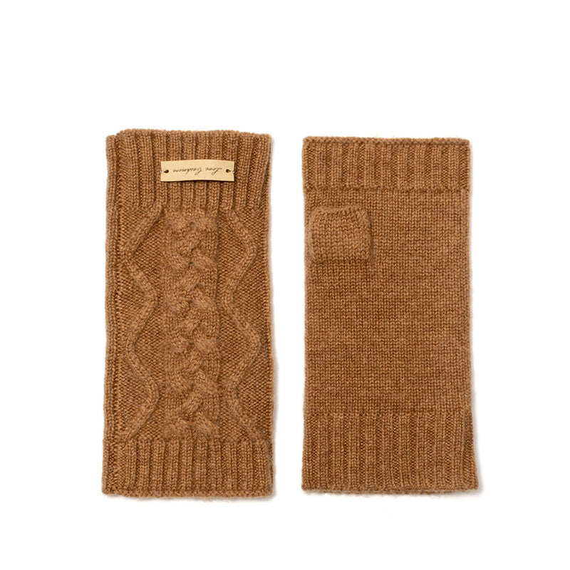 Women's New Pure Cashmere Cable Half Finger Gloves