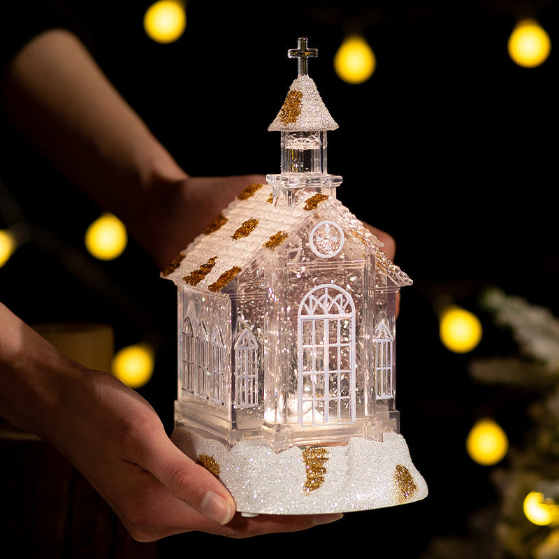 Christmas Decorations Crystal Church House Music Box Ornaments