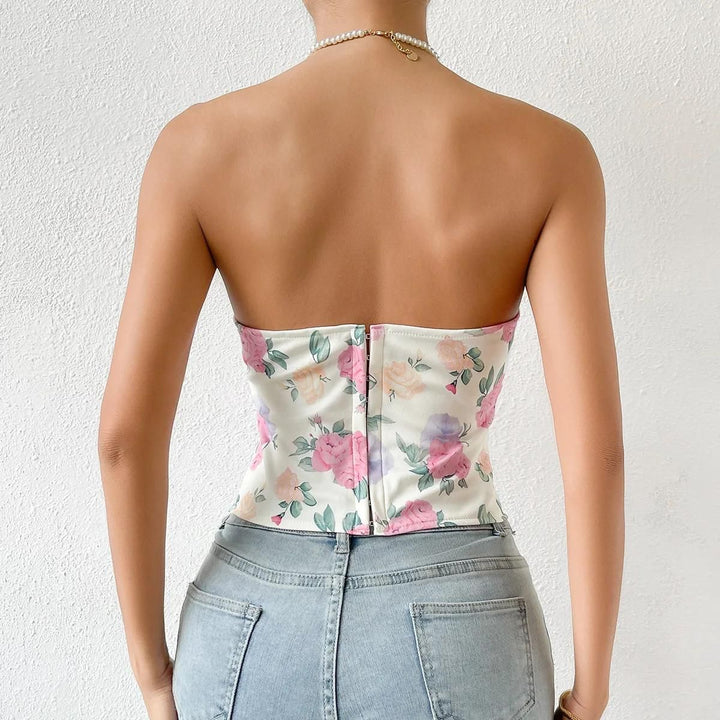 Floral Print Strapless Corset Tank Top