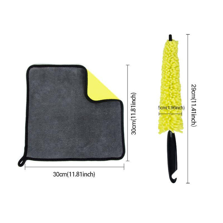 Car Detailing Brush and Microfiber Towel Set – Fast Dry Rim Cleaning Kit