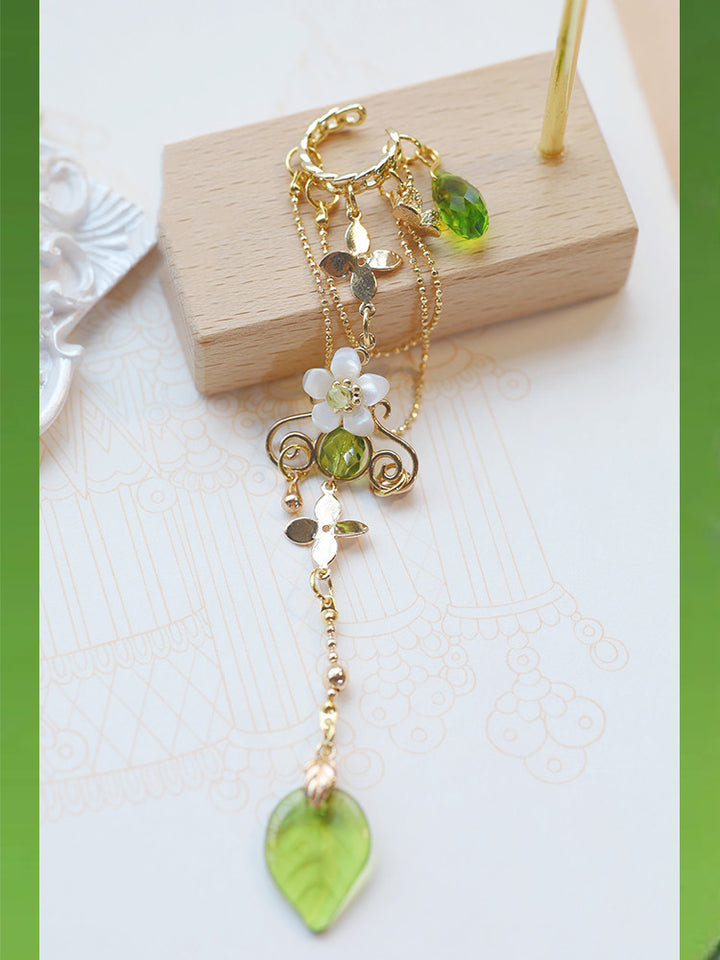 Ear Cuff Green Pearl Tassel