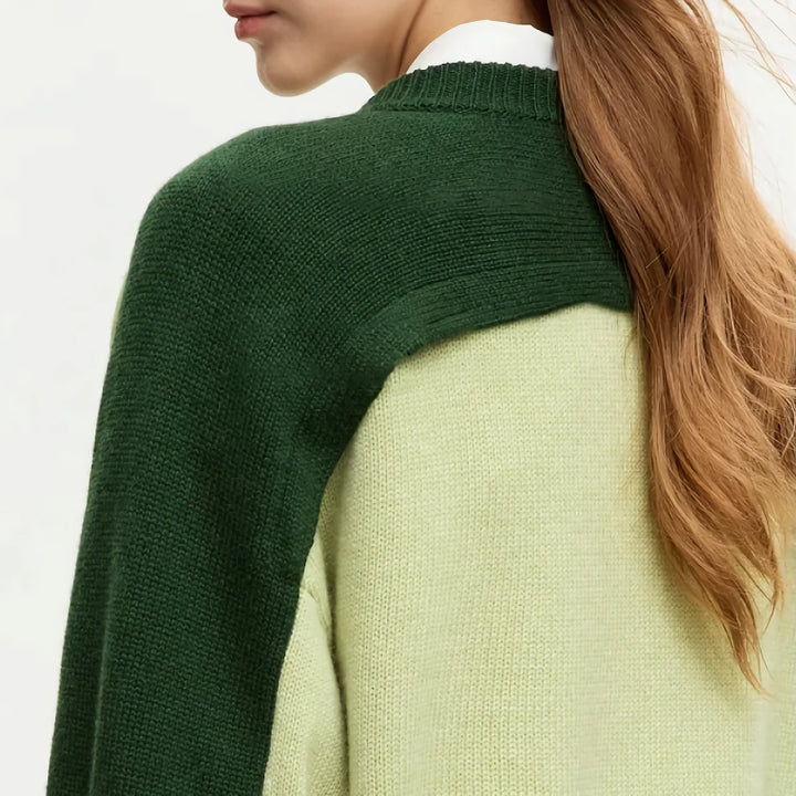 Loose Woolen Sweater with Contrast Stitching