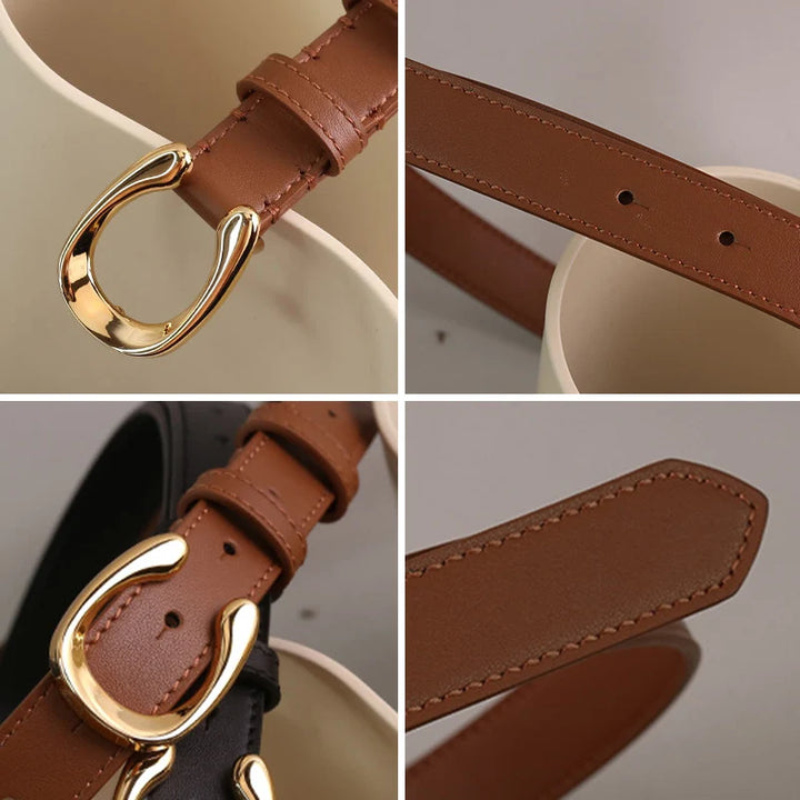 Women's Genuine Cow Leather Belt with Irregular Buckle