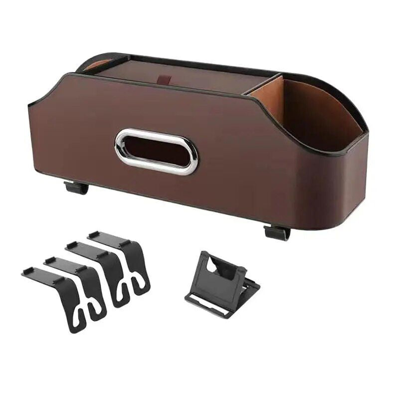 Universal PU Leather Car Seat Back Organizer with Cup Holder & Hooks