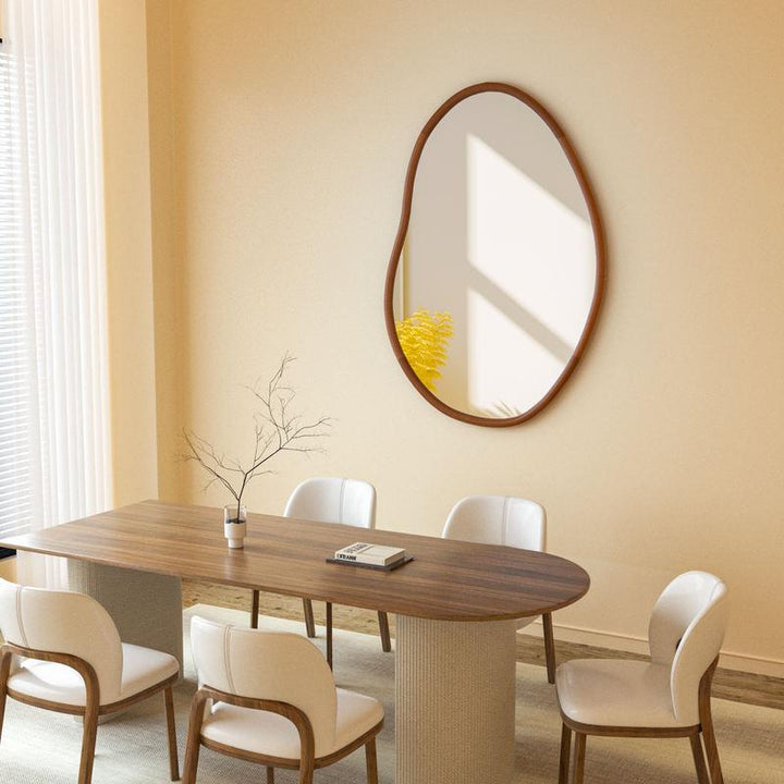 Mid Century Asymmetrical Decorative Wall Mirror with Wood Frame