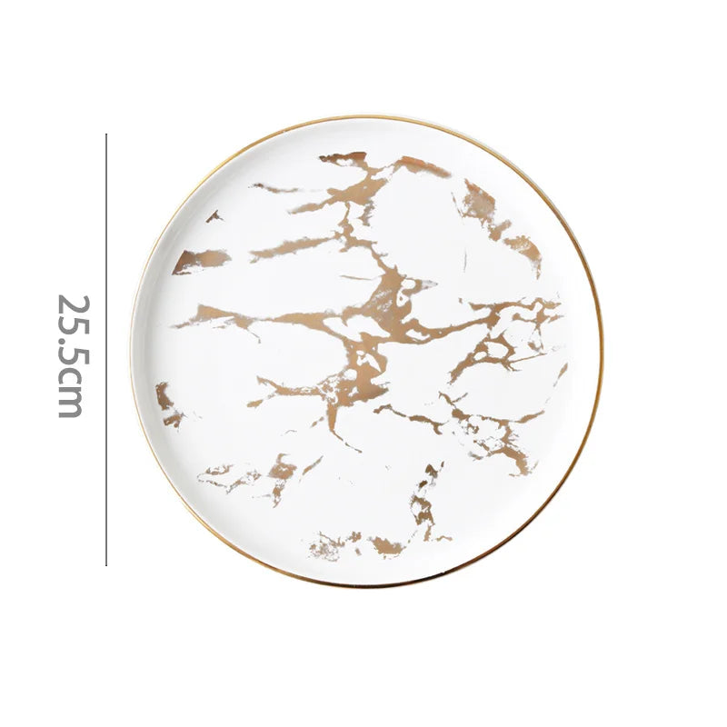 Elegant Nordic Ceramic Dinner Plates with Gold Inlay