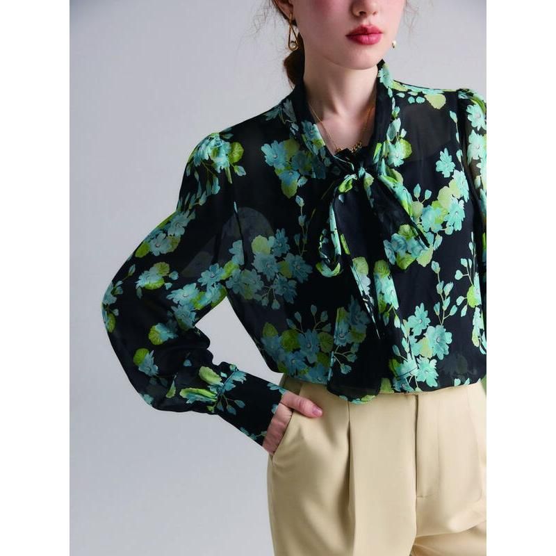 Elegant Floral Silk Blend Blouse