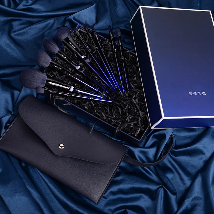 Blue 10 Makeup Brushes Set